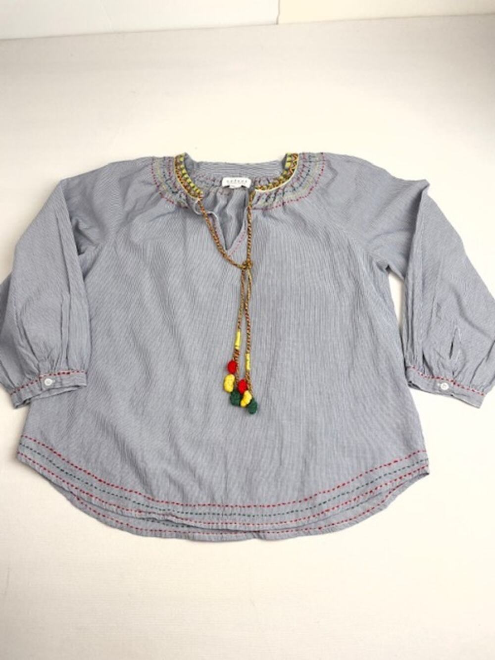 Velvet by Graham & Spencer Embroidered Stripe Peasant Blouse Women S Cotton